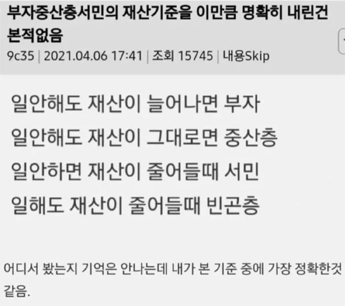 부자vs중산층vs서민 구분법