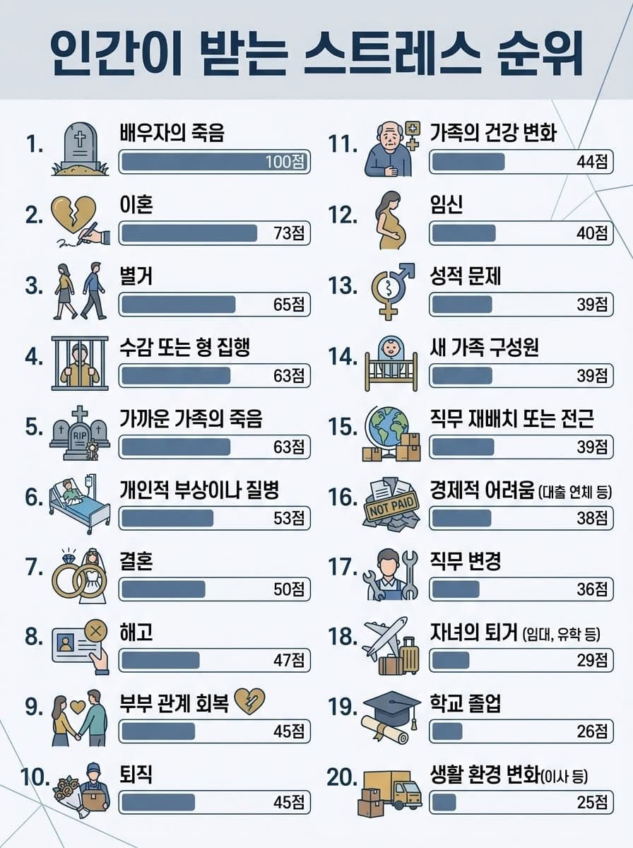인간이 느끼는 스트레스 순위