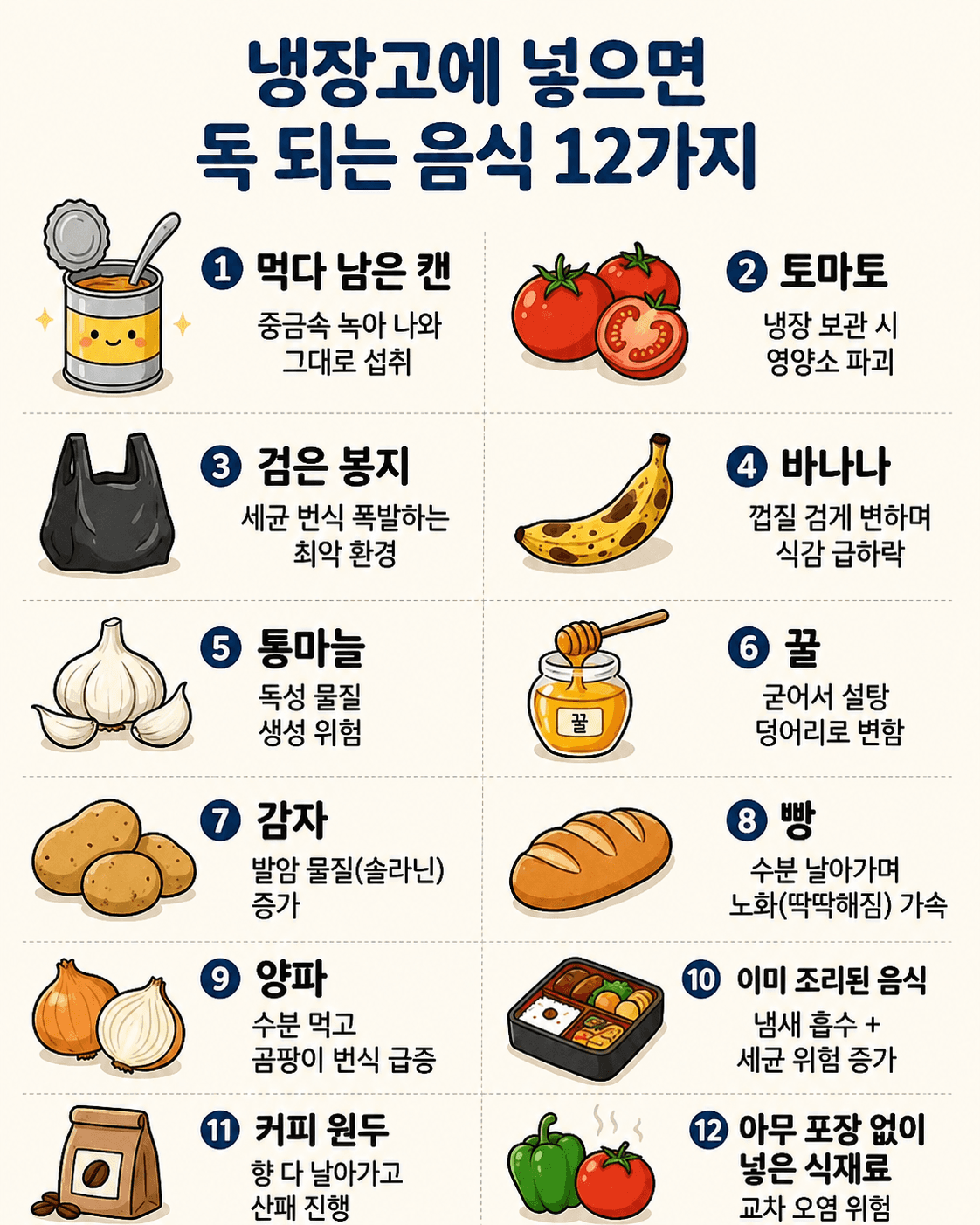냉장고에 넣으면 오히려 안 좋은 음식 12가지