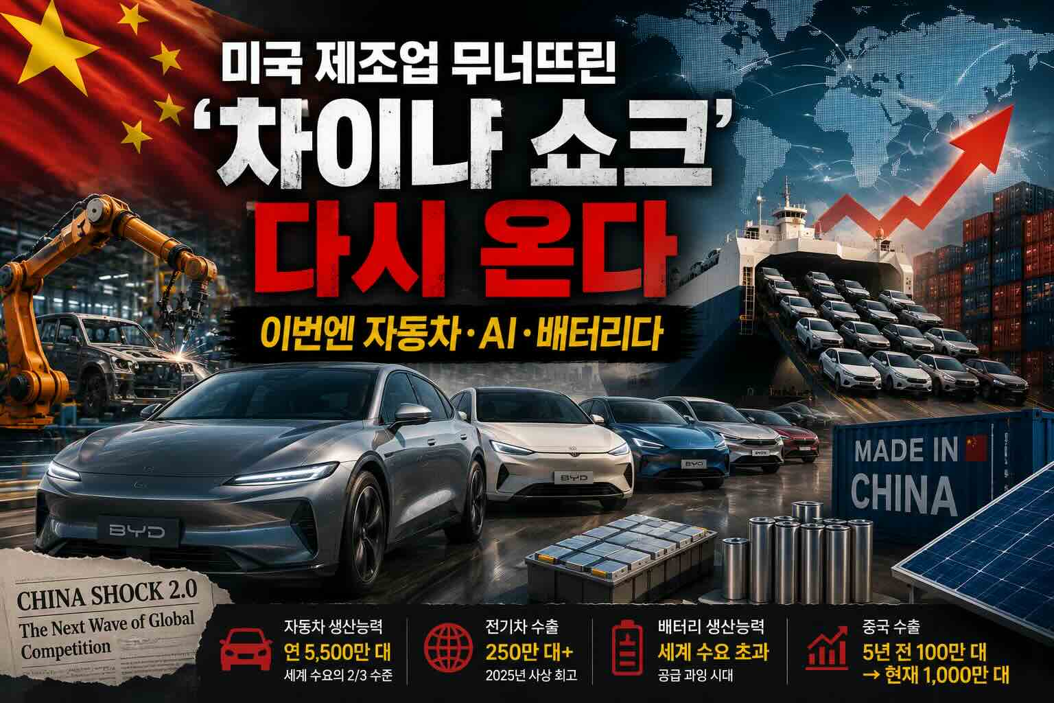 1차 차이나 쇼크보다 더 무섭다… 자동차·배터리·AI로 밀려오는 ‘차이나 쇼크 2.0’